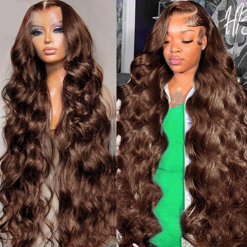 13x4 Lace Front Wig — Chocolate Brown #4 Body Wave, Medium Length — view 2