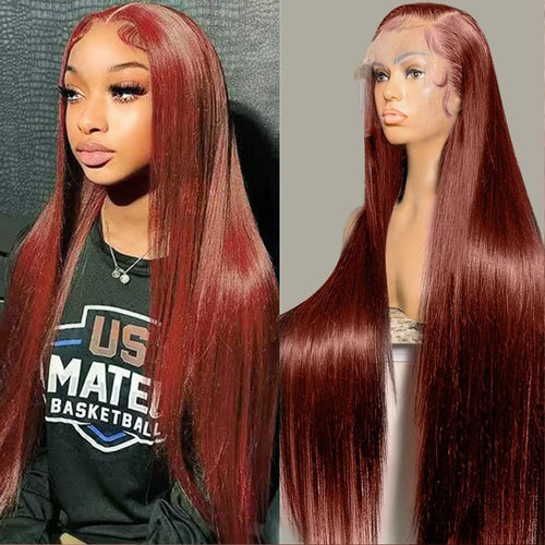 13x4 Straight Reddish-Brown Lace Front Wig HD Lace, Human Hair