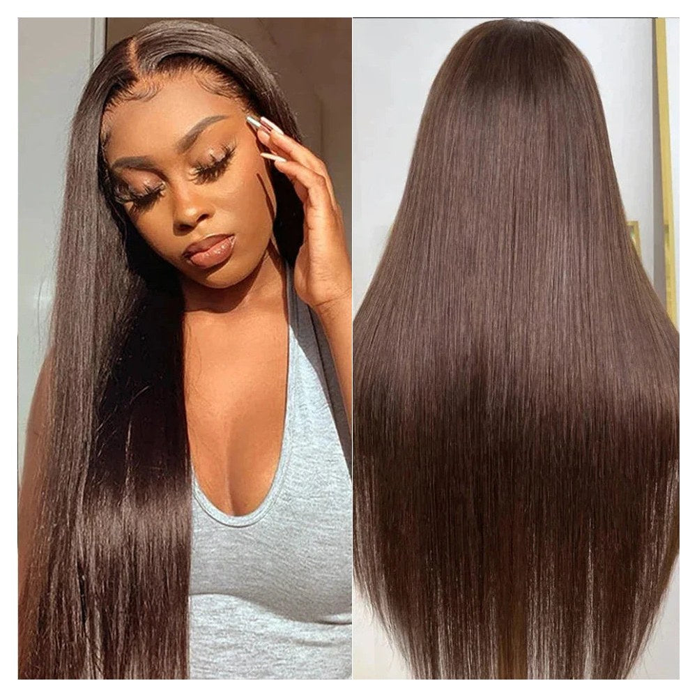 4x4 Lace Straight Human Hair Wig, Brown, Density