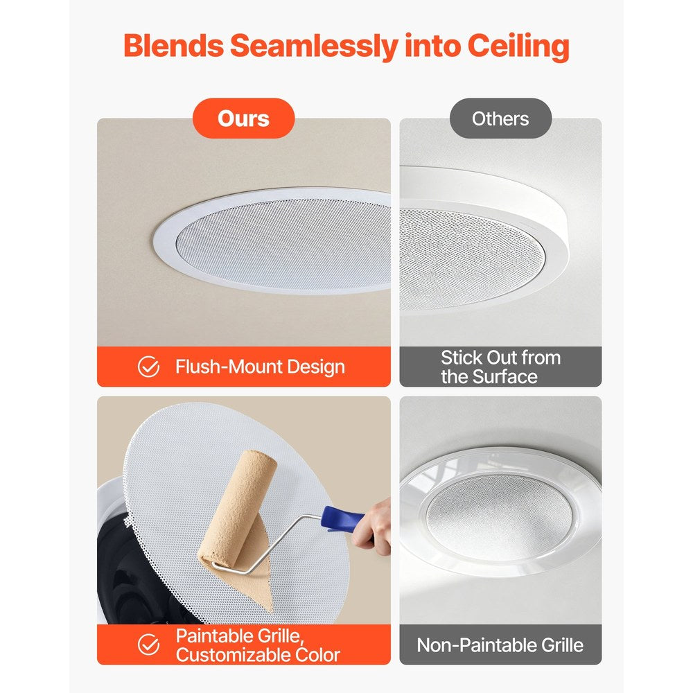 Bluetooth Ceiling Speakers, 6.5", In Ceiling & In-Wall Speaker System