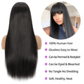Machine-made Straight Human Hair Wig With Bangs, Natural Color