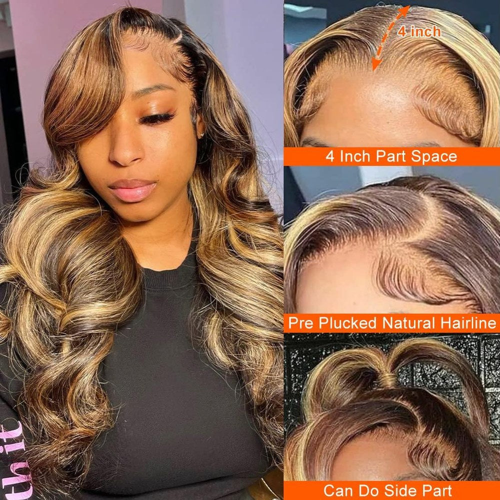 P4 27 13x4 Lace Front Wig Human Hair Body Wave Density — view 2
