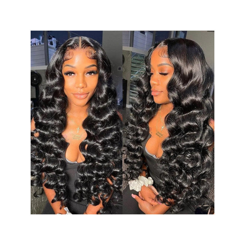 13x4 Front Lace Loose Human Hair Wig Natural Color Density — product photo