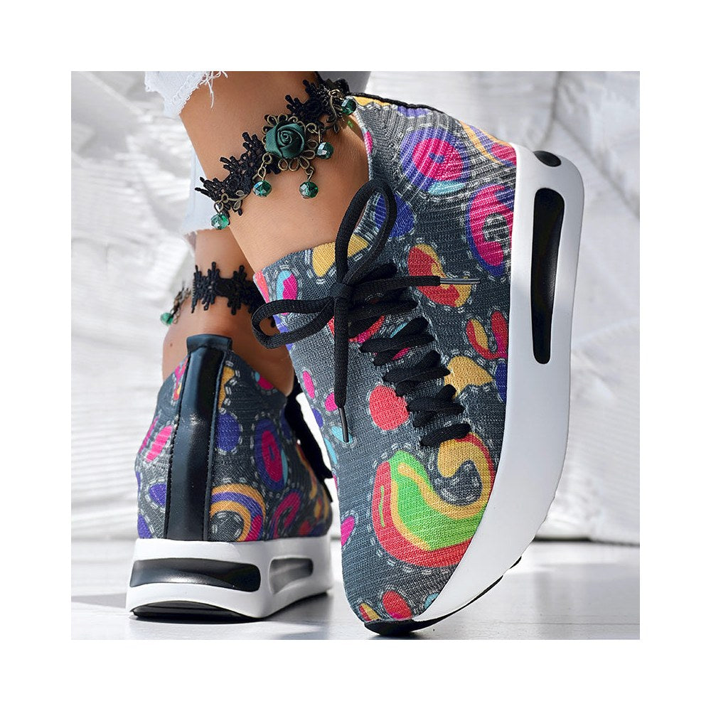 Women's Random Print Side Lace-Up Elastic Sport Shoes, Comfortable — view 2
